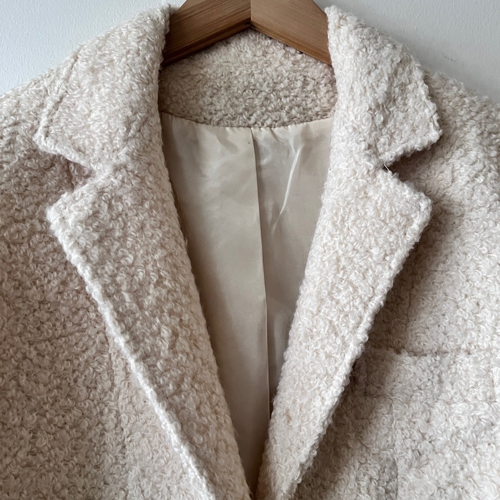 Vintage 100% Bouclé Wool Cream Textured Minimalist Teddy Blazer Size M - Picture 6 of 13